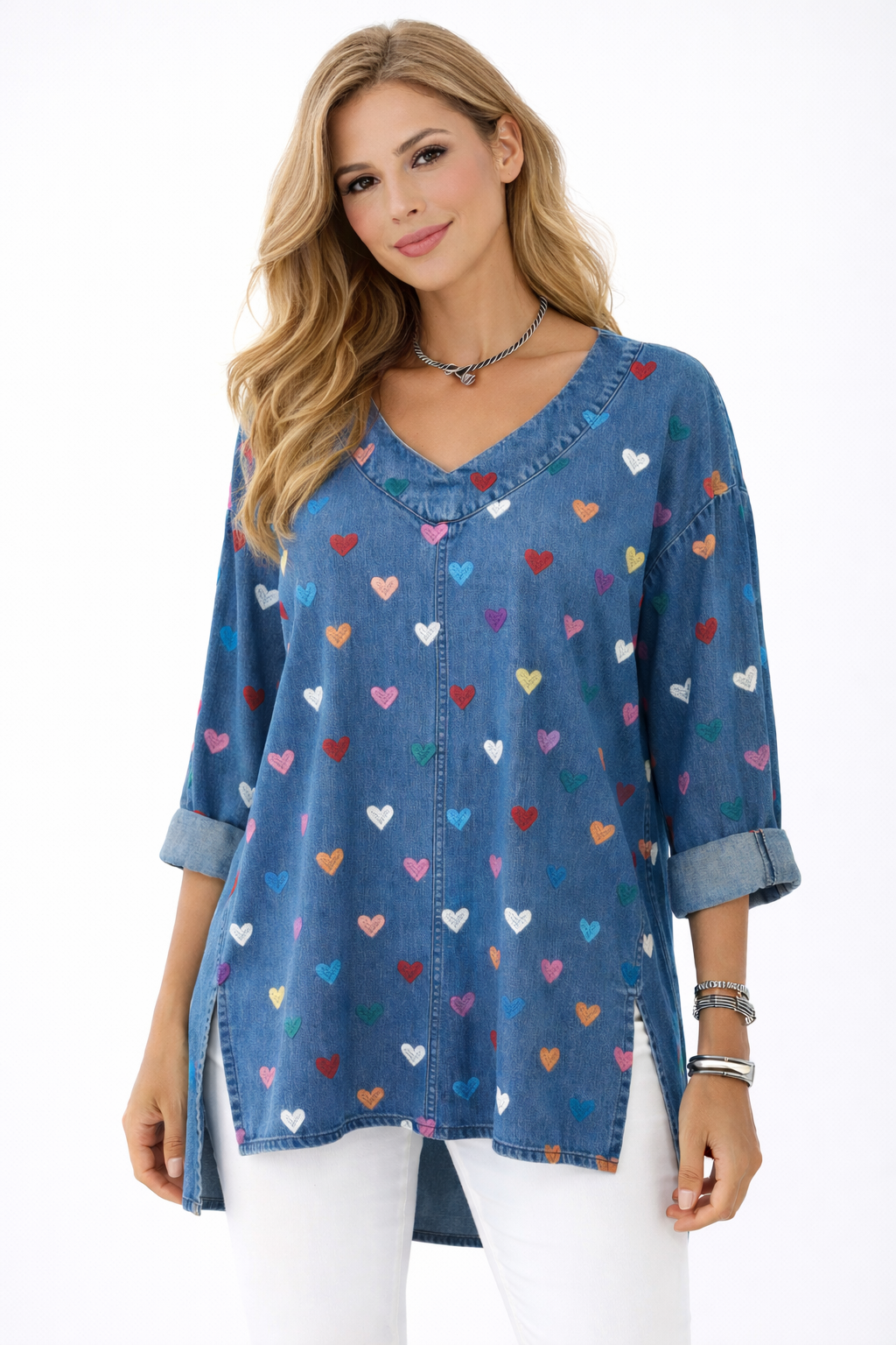 Amara™ | Blusa denim de corazones multicolor