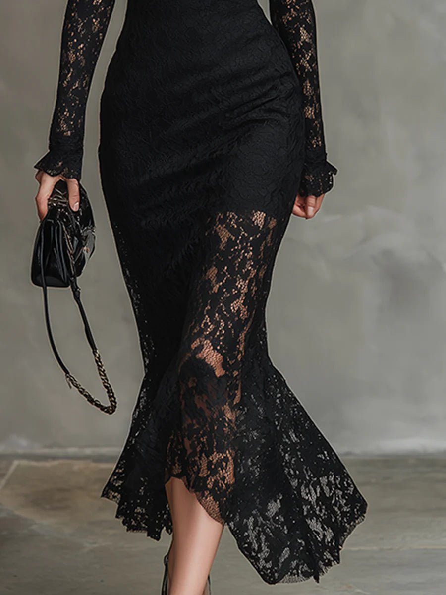 Victoria™ | Vestido Negro con Encaje Premium