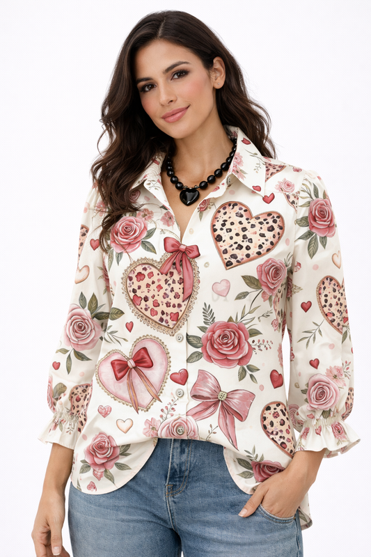 Valentina™ | Blusa romántica de corazones y rosas