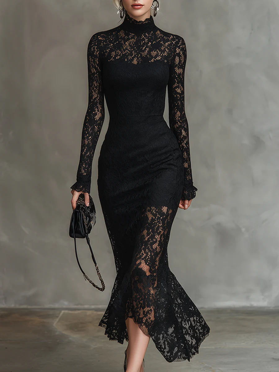 Victoria™ | Vestido Negro con Encaje Premium