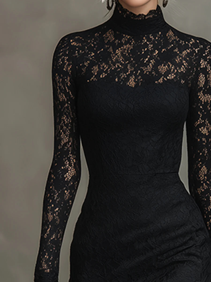 Victoria™ | Vestido Negro con Encaje Premium