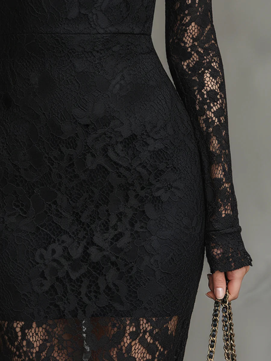 Victoria™ | Vestido Negro con Encaje Premium